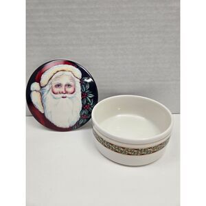 Mikasa Old Saint Nick Santa Round Trinket Box Christmas Porcelain Dish With Lid